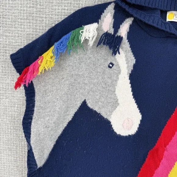Mini Boden Cape Sweater Girls M Blue Hooded Striped Fringe Rainbow Pony - Picture 5 of 13